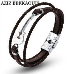 Stainless Steel Guitar Bracelets Black Customized Logo Leather Bracelet Rope Music Bangle