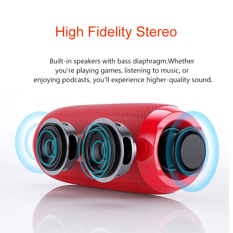 Portable Bluetooth Speaker 20w Wireless Bass Column Waterproof Outdoor USB Speakers AUX  Subwoofer 