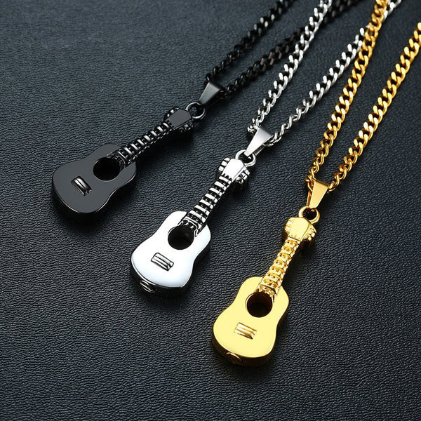 Rock Stainless Steel Guitar Necklace Cremation Urn Pendant Openable Love Music Jewelry