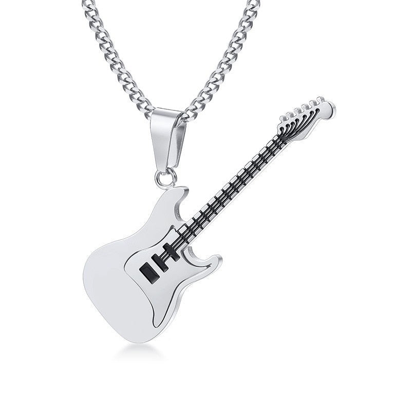 Jewelry Set Music Guitar Necklace Pendant And Earrings In silver color Gold Color Stainless Steel