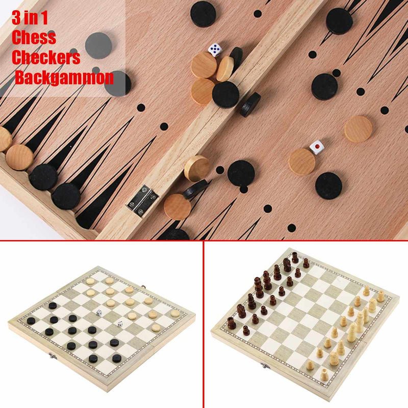 3 in 1 Foldable Wooden Chess Board Set Travel Games Chess Backgammon Checkers Toy Chessmen Entertainment Game Board Toys Gift