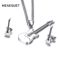 Jewelry Set Music Guitar Necklace Pendant And Earrings In silver color Gold Color Stainless Steel