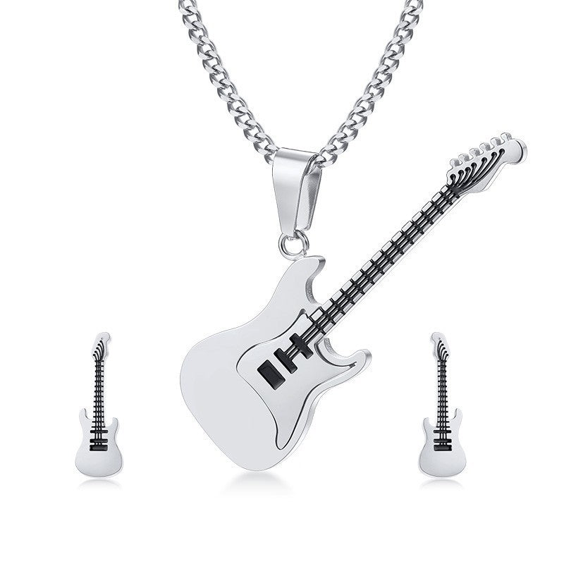 Jewelry Set Music Guitar Necklace Pendant And Earrings In silver color Gold Color Stainless Steel