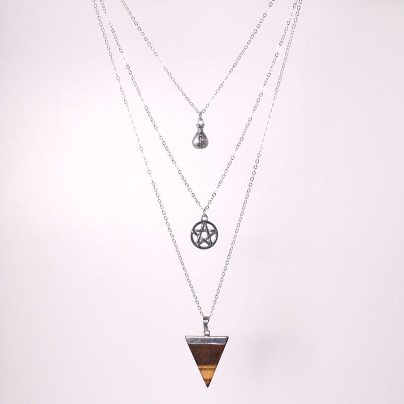 Semi Gems Bead Alloy Star Pentagram Pentacle Pagan Wiccan Witch Gothic Pendant Protection Necklace