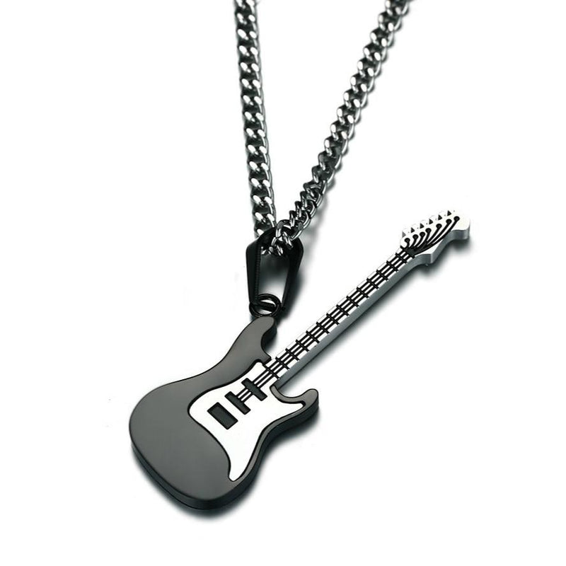 Sliver/Gold/Black Color Guitar Pendant Necklace 53MM Stainless Steel Jewelry Gift 