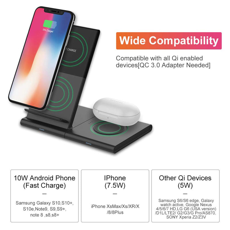 Wireless Charger for Samsung Galaxy Watch 42m/ 46mm S2 S3 S4 iPhone Xs X Galaxy S10 S9 S8 Mobile Phone Wireless Charger Pad 10W