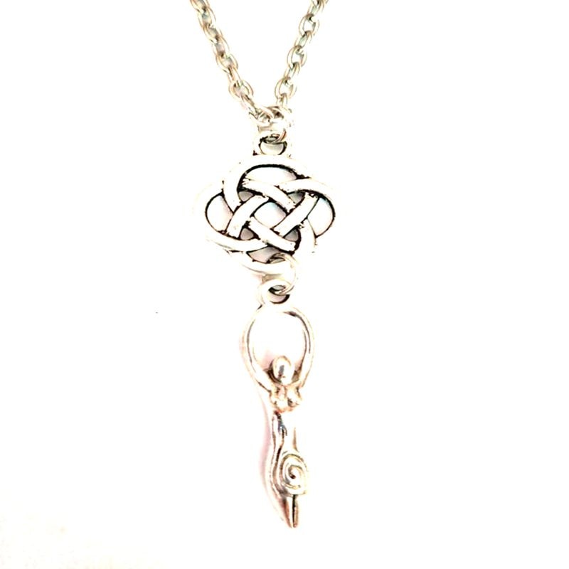 Gothic Knot Earth Mother Goddess Necklace Pendant Vintage Silver Pagan Wicca Chain Choker