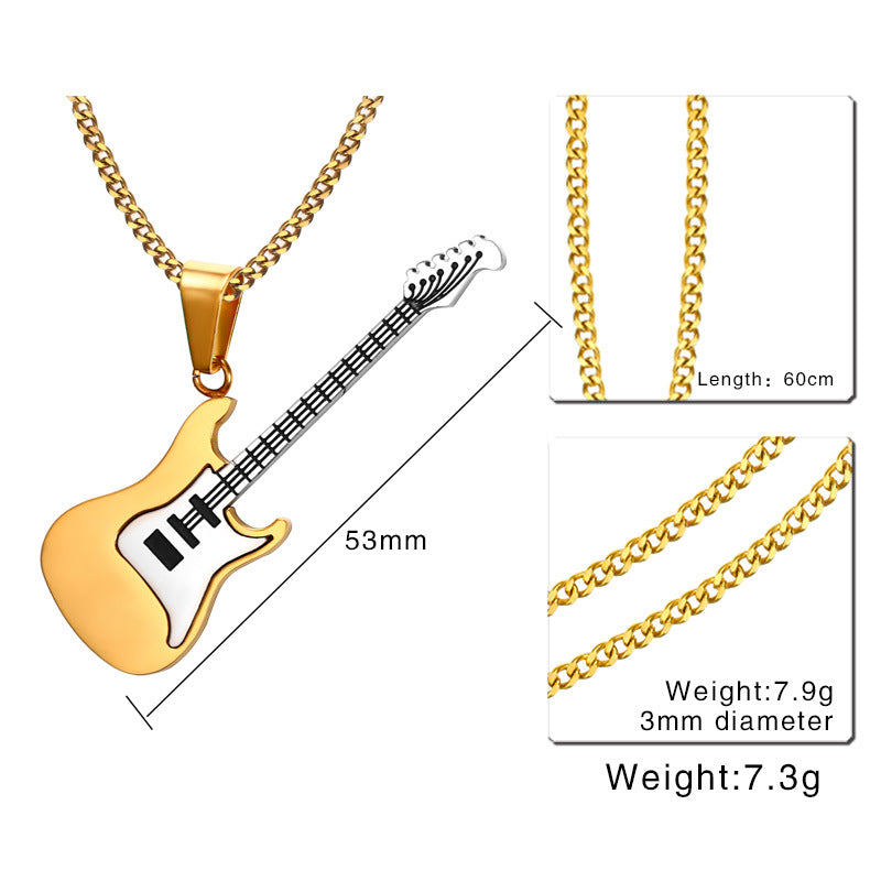 Sliver/Gold/Black Color Guitar Pendant Necklace 53MM Stainless Steel Jewelry Gift 