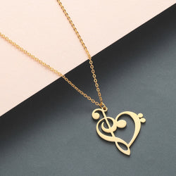 Music Note Heart of Treble and Bass Clef Necklace Women Infinity Love Charm Pendant Stainless Steel