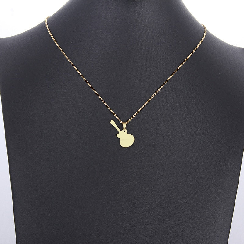 Stainless Steel Necklace Lover's Guitar Gold And Silver Color Pendant Necklace Music