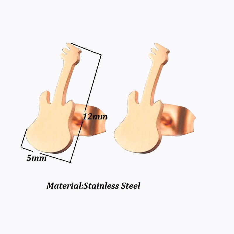 Stainless Steel Guitar Earrings Rock  Fashion Music Instruments Jewelry Ear Studs 