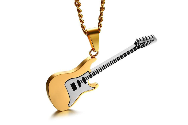 Silver/Gold/Black Color Guitar Pendant Music Necklace 53MM Stainless Steel Jewelry Gift