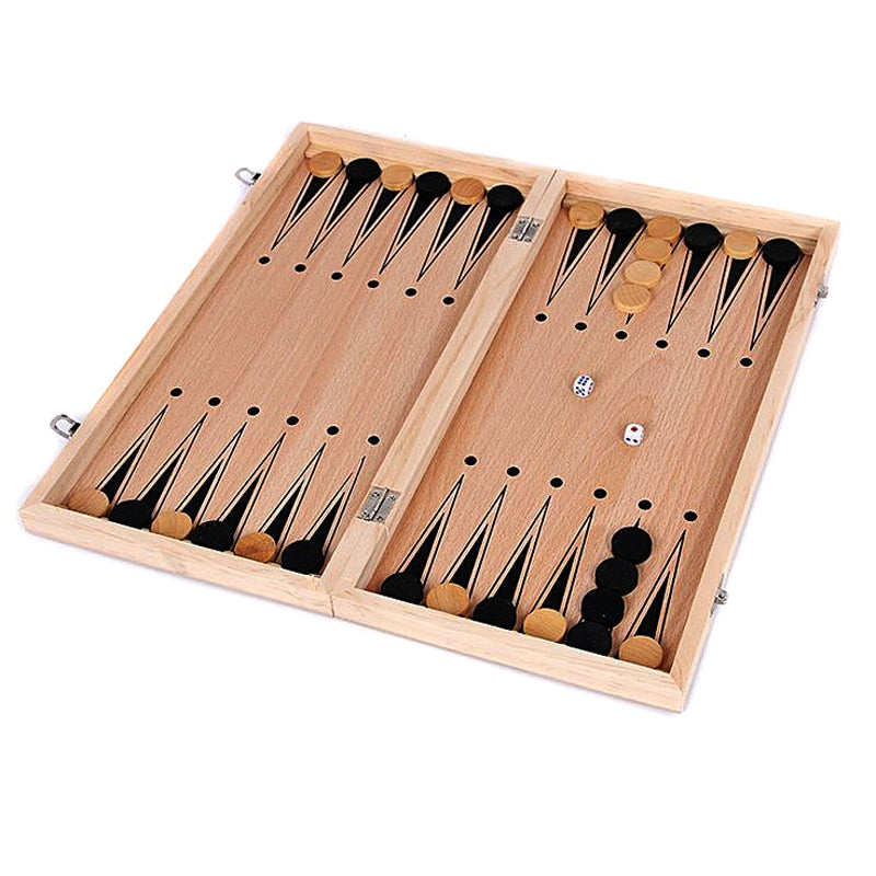 Wooden International Chess Set Board 3 in 1 Travel Games Chess Backgammon Draughts Entertainment