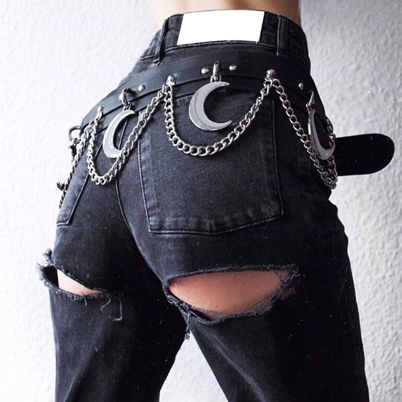 Gothic Punk Men's Belt Chain, Skull Metal Hip Hop Rock Jeans