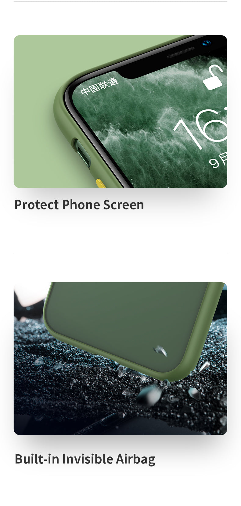 Protective Phone case  for iphone 11 11pro Shockproof phone cover for iphone 11 pro max black  green tempered glass case