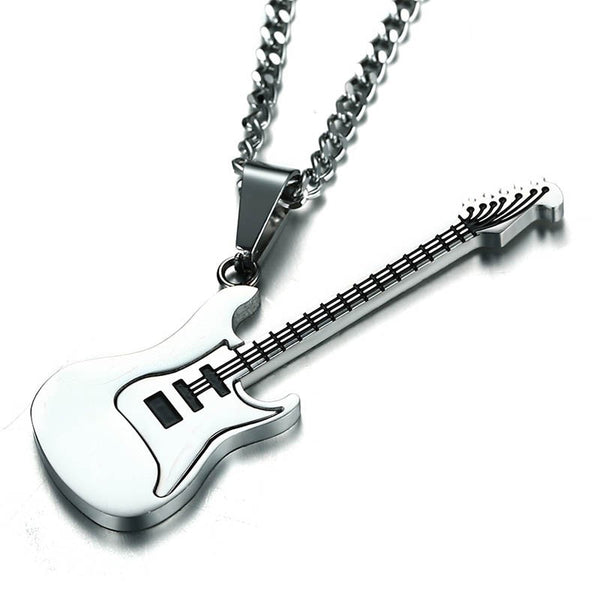 Stainless steel silver guitar necklace  chains pendant Rock Band chain necklaces jewelry music